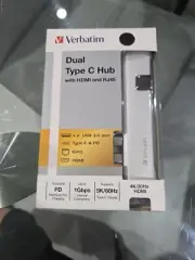 Verbatim Dual USB-C to HDMI/RJ45 Ethernet/USB 3.0 Hub Adapter For Laptop Silver