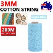 200M 3mm Natural Cotton String Twisted Cord Craft Macrame Artisan Rope Weaving