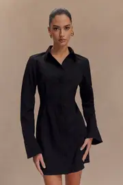 Dorian Fitted Shirt Mini Dress - Black