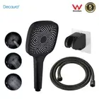 Decaura Hand Held Shower Head Set 3-Mode Black Large Rainfall Shower Hose Holder