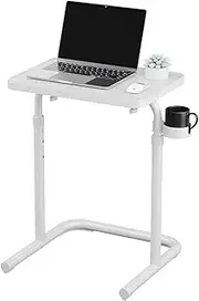 Elevating Folding Table End Table Laptop Desk Space-Saving Lift Sit Stand Desk 90° Rotating Tabletop for Work Study Reading (White)