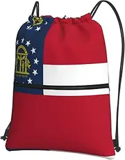 EdWal Georgia Flag Print Drawstring Backpack Gym Bags Sports Bags With Zipper Pocket For Travel Beach, Black, One Size