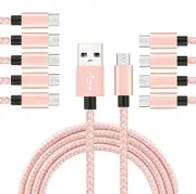 Catzon 1M 2M 3M 10Packs Micro USB Cable Nylon Braided Phone Cable Fast Charger Cable USB Cord -Pink White
