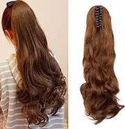 [Cybelleza] Clip-In Ponytail Hair Extension, 18 Inches, Light Auburn, Curly, Wavy