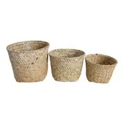 3pc Woven Straw 15/16/20cm Storage Tub Set Home/Laundry Organiser Natural/Wash