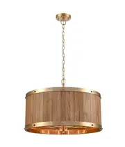 Barrique Retro Drum Wood Pendant Light Large Satin Brass