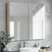 Simplus Bathroom Mirror Cabinet with 2 Tier Adjustable Shelves Shower Shaving Cupboard Wall Mounted Medicine Vanity Storage 750MM(Oak)