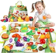 Pretend Play Food Set for Children,Toys for 3 Year Old Girls,Cutting Toy Fruits and Vegetables with Mat,Role Play Kitchen Toys,Christmas Gifts Educational Toys for Boys Girls