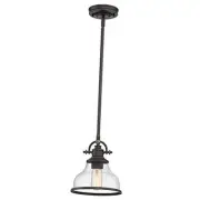 Grant Mini Pendant Lighting, 8 Inch 1-Light Clear Seeded Palladian Bronze