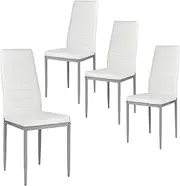 [Giantex] Set of 4 PU Leather Dining Side Chairs with Padded Seat Foot Cap Protection Stable Frame Heavy Duty High Back Design Dining Chairs for Kitchen Dining Room Home Furniture, White
