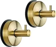 YOHOM Suction Hooks Bathroom Towel Hook Stainless Steel Suction Hand Towel Holder for Shower Towel Rack Tea Towel Hooks for Kitchen Coat Hanger Heavy Duty Wall No Drill Brushed Finishesd 2 Pcs Gold