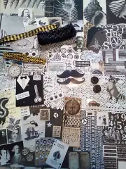 Junk Journal Supplies, 198 pc, Masculine, Black & White
