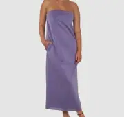 $950 Tibi Women's Purple Strapless Lurex Midi Dress Size 0