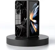 Compatible with Samsung Galaxy Z Fold5 5G Case,3 in 1 (PC Glass Back Panel+TPU Silicone) Anti-Drop Phone Case Cover Black