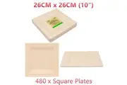 480 x Eco Biodegradable Square Plate 26X26CM 10" Disposable Compostable BPA Free Paper