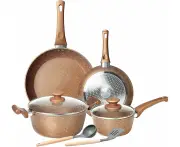 Pots and Pans Set, 8 Pieces Non Stick Set, Gold Granite Stone Nonstick Set, Induction Kitchen Sets, Cooking Set W/Frying Pan, Saucepan, Cassero