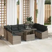 vidaXL 10 Piece Garden Sofa Set with Cushions Grey Rattan