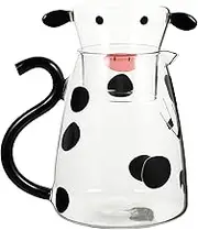Zerodeko Glass Water Jug Bedside Water Glass Cartoon Cow Shape Cold Kettle Cold Water Jug with Cup for Milk Juice Coffee Iced Tea (550ml) Drinking Pitchers