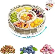 360° Large Divided Rotating Serving Tray with Lid & Handle, Portable Snackle Box for Fruits Snacks Veggie Charcuterie, Clear Snack Spinner Organizer & Fridge Storage Container for Picnic Travel Beach