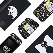 BelugaDesign Moon Switch Skin | Magic Girl Bow Cat Sticker Wrap Vinyl Decal | Full Set Compatible with Nintendo Switch Console, Joy-Con, Dock - Black