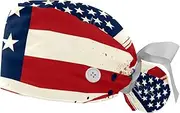 [YTYVAGT] 2-Pc,Gourd-Shaped Working Cap,Fisherman Hat with Buttons and Cotton Sweatband,American Flag Retro USA