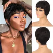 Women Pixie Cut Wigs Short Black Brazilian Human Hair Straight Hair
