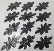Lot of 12 Black Flower Blossom Floral Beaded Sequined Sew-On Applique Craft VTG