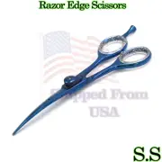 Barber Razor Edge Scissors Curved 6" Blue Color Beauty Instruments BTS-387