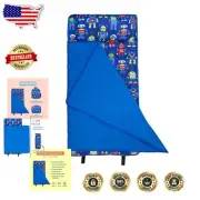 Lightweight 43-Inch Toddler Nap Mat with Removable Pillow - Vibrant Robot Design