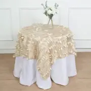 54" x 54" BEIGE Taffeta Square TABLECLOTH 3D Leaves Petals Design Party