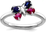 [JewelryWeb] 2.25mm 925 Sterling Silver Polished Prong set Stackable Expressions Cr Ruby and Cr Sapphire Butterfly Angel Wings Ring Jewelry Gifts for Women - Ring Size Options Range: J to T