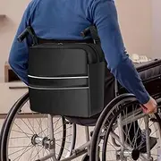 Wheelchair Bag Large Capacity Wheelchair Pouch with Secure Reflective Strip Waterproof Walker Storage Pouch Adjustable Electric Wheel Chair Backpack Bag for Wheelchairs Walkers