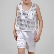 Kid Boy Children Silver Sequin 80' Disco dance Party Vest Waistcoat Tops Shorts