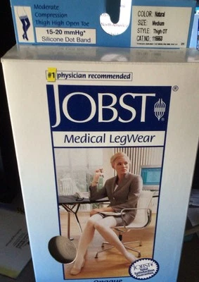 JOBST Opaque Thigh High Open Toe Dot Band 15-20 mmHg Sz Medium Natural