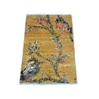 2'x2'10" Ochre Brown Sparrows on the Tree Pure Wool Hand Knotted Mat Rug G21019