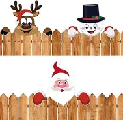 3 Pieces Christmas Fence Peeker Decoration Santa Claus Elk Snowman Peeking Garden Yard Decorations Outdoor Xmas DIY Cute Garden Fence Sign Ornament for Home Garden Yard Sign Art Patio Holiday Decor