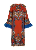 Borgo DE Nor Seraphina Printed Feather-trimmed Midi Dress - Red - 10 (UK 10 / S) 10 (UK 10 / S)