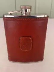 CaGi Leather-Covered 6 oz. Liquor Stainless Steel Pocket Hip Flask Screw Cap