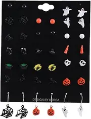[ZLING] Christmas Halloween Stud Earring Set Women Bat Pumpkin Lamp Spider Web Skeleton Ghost Cross Pendant Ear Studs Wholesale Jewelry