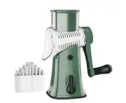 Rotary Cheese Grater Shredder - 5 Blade Drum Vegetable Slicer Potato Wavy Cutter with a Peeler and a Cleaning Brush-Green