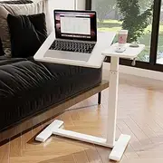 PUNCIA Adjustable Pneumatic Overbed Table with Wheels Split Top Tilting Bedside Bed Table with Tray Rolling Laptop Computer Standing Desk Cart Height 27"-40"