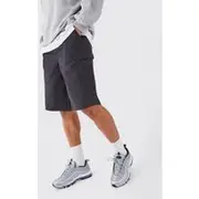 Mens Black Longer Length Relaxed Fit Elasticated Waist Cargo Shorts