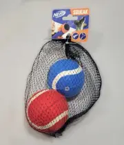 Nerf Squeak Dog Toy Bag Tennis Ball Mesh 2-Pack Red Blue