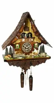 Quartz Cuckoo Clock Black forest house with music, moving.. TU 4288 QMT HZZG NEW