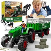 Remote Control Tractor for Boys 3-5, RC Tractor Toys for Kids 3-5 & 5-7, Farm Animal Toys Set with Front Loader and Light, Farm Vehicle Toy Tractor Toy, Tractors for kids ages 4-8 Boys Girls Gift