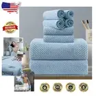 Geometric Pattern Luxury Blue Towel Set: 2 Oversized & 4 Washcloths Included
