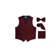 New Men's Tuxedo Vest Vertical Stripes Necktie, Bowtie & Hankie set Burgundy
