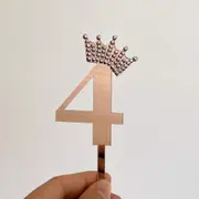Acrylic Rose Gold Age 4 Rhinestone Crown Cake Topper