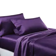 Purple Silk Satin Sheet Flat Fitted Sheet Pillowcase Set