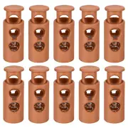 30Pcs 4mm Cord Lock Plastic Double Hole Spring Toggle Stoppers, Brown